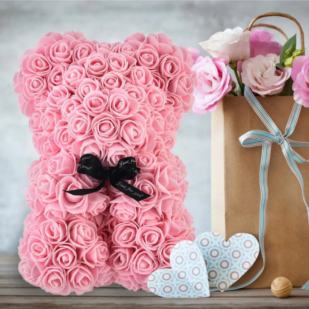 Artificial Flower Rose Bear, Rose Bear, Bear Flower, Forever Rose Immortal Flower Window Display, Anniversary Christmas Valentine'S Day Gift