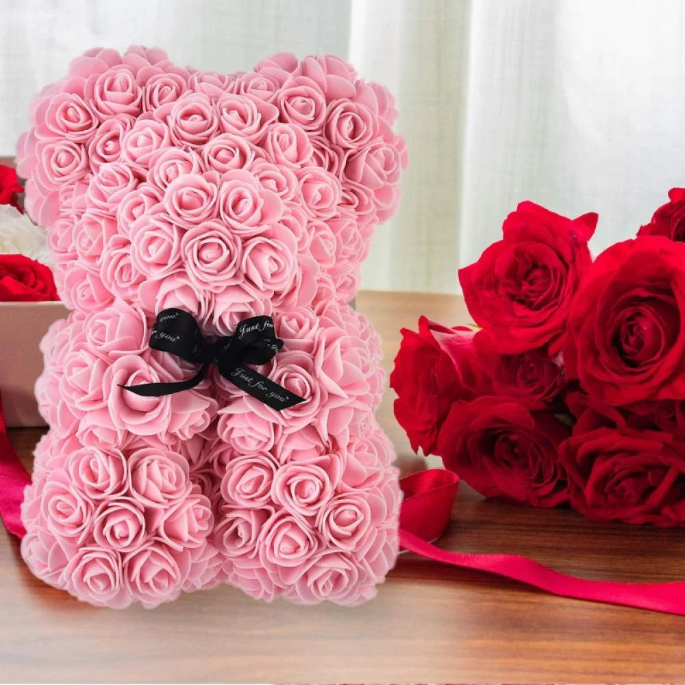 Artificial Flower Rose Bear, Rose Bear, Bear Flower, Forever Rose Immortal Flower Window Display, Anniversary Christmas Valentine'S Day Gift